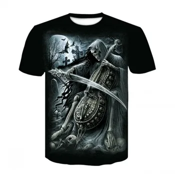 Grim Reaper T-Paita 3d-Heavy Metal Skull T-Paidat Miehille Graafinen Tulostus T-paita Ylimitoitettu Lyhythihainen Punk-Top Miesten Vaatteet