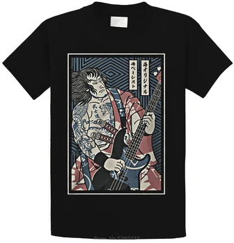 Samurai Kitara Japanin T-Paita Musta Puuvilla Miesten S-3XL US Toimittaja Miehet T-Paita, Topit Lyhythihainen Puuvilla Kunto T-Paidat