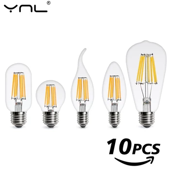 10kpl/Paljon E14 E27 Edison LED-Filament-Lamppu Lamppu 220V Retro Vingage LED-Lamppu ST64 G45 C35 A60 T45 Lasi-Lamppu Kynttilän Valossa