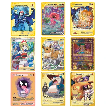 2023 Pokemon Metalli Kortit Pikachu Vmax Charizard Eevee Gengar snorlax Anime Pelejä Kokoelma Kirjeitä Rauta-Kortteja, Leluja Lapsille Lahjoja