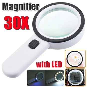 30X Suurennuslasi Handheld LED-Lasit Valaistus Mikroskoopin Suurentava Lasi Lukeminen Koruja Lasi Korjaus Työkalu