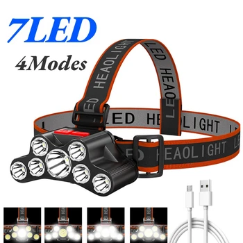 7LED Tehokas LED-Otsalamppu USB-Ladattava Led-Ajovalojen Super Kirkas 4 Toimi-Tilat Head Lamp Vesitiivis Taskulamppu Yö