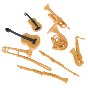 8Pc/set Mini Musical Instrument Puku Luvut Saksofoni Kitara Viulu Käyrätorvi PVC-Figuuri Lelu Lapsille Kodin Sisustus