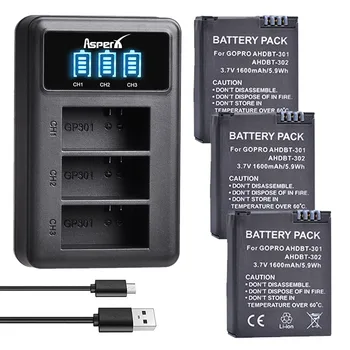 AHDBT-301 Akku AHDBT301 Bateria Gopro Hero 3 3+ Go Pro Hero3+ Hero3 USB LED Smart-Laturi GoPro Kameran tarvikkeet