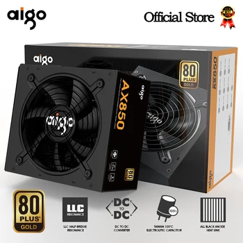Aigo virtalähde 850W PCIE 5.0 ATX 3.0 Full Modular 80Plus Gold Sertifioitu Peli PSU NVIDIA RTX 20/30/40 AMD Näytönohjain