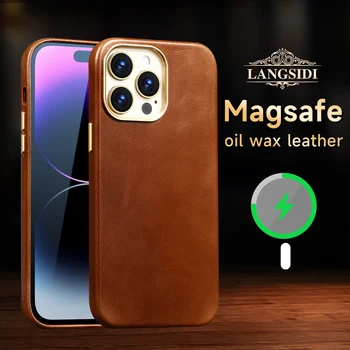 Alkuperäinen Nahka Magsafe Tapauksessa iPhone 14 13 Pro Max 14 Plus 14Pro Retro Ylellisyyttä Langaton Lataus Magneettinen takakansi