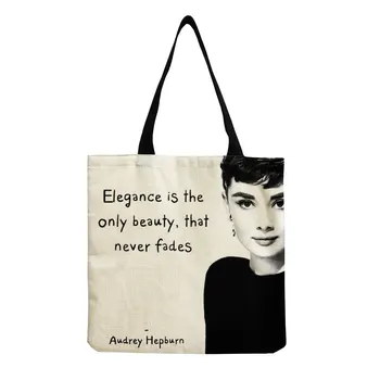 Audrey Hepburn Lainauksia Tyylikäs Käsilaukku Liinavaatteet Suuri Kapasiteetti, Korkea Laatu Olkapää Tote Kirjeen Shopping Bag Naisten Custom Malli