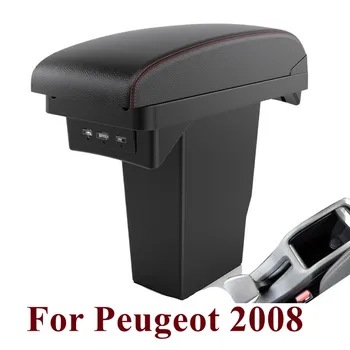 Auton Kyynärnoja laatikko Peugeot 2008 Punch-ilmainen Keski-säilytyslaatikko Musta auto Center Console Muuttaminen USB-Tarvikkeet
