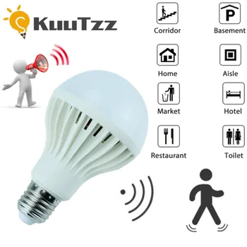 E27 Smart-Ääni/ PIR liiketunnistin Valo LED-Lamppu 3W 5W 7W 9W 12W Automaattinen Smart Led-Pir-Infrapuna Kehon Valo-Ääni-Anturi Lamppu