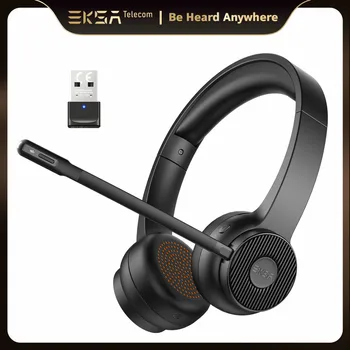 EKSA - H16 Bluetooth 5.2 Kuulokkeet, TIETOKONEEN Langattomat Kuulokkeet, AI ENC-Mic, 35H puheaikaa, USB Dongle for Office/Call Center