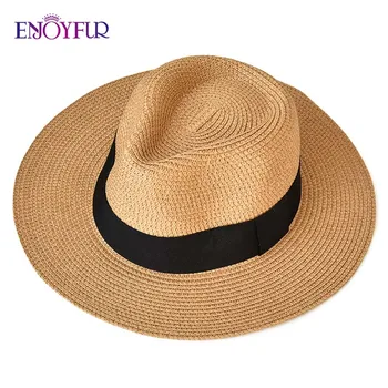 ENJOYFUR Kesällä Aurinko Hatut naisille mies Panama Hattu olki beach hattu muoti UV-aurinko Peotection matkustaa cap