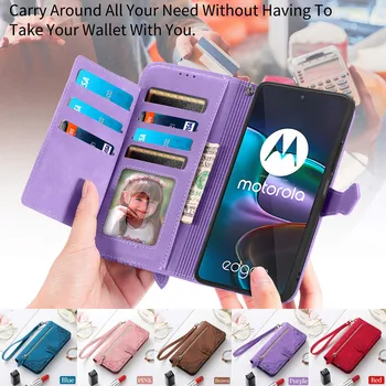 Flip Nahka Puhelin Tapauksessa Motorola Moto G22: N G42 G52 G62 G31 G41 G51 G71 G10-G30 G60 Vetoketju Lompakko Multi-Kortin Kansi Kuori Etui