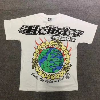 Hellstar Studios Globe Tee Kevään Ja Kesän Trendi Maa Sun Painettu Laadukas Puuvilla T-Paidat Miehille Ja Naisille