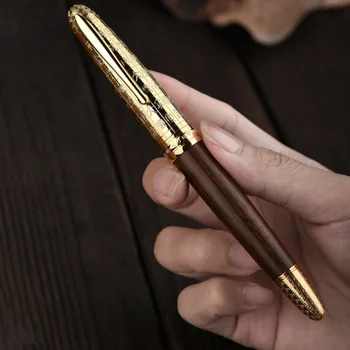 Hongdian 6016 Fountain Pen Puusta Golden Metalli cap Kala Mittakaavassa E EF Taivutettu Terät Calligraphi koulun Kirjoittamisen lahjoja Kynät