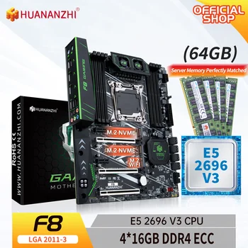 HUANANZHI X99 F8 LGA 2011-3 XEON X99 Emolevy Intel E5 2696 V3 4*16G DDR4 ECC-muistia combo kit asettaa SATA