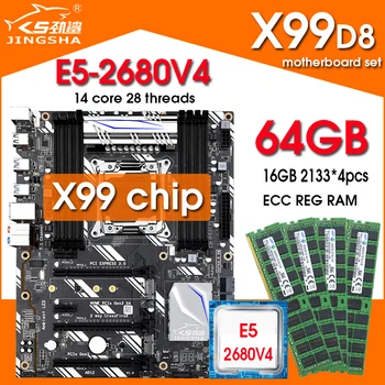 JINGSHA X99 D8 Emolevyllä Xeon e5-2680 v4-Prosessori, 64gb (4*16 gt) ddr4 2133 MHz ECC REG Muistia neljä Kanavaa X99 Siru