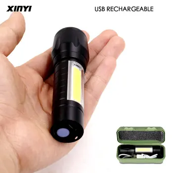 Kannettava USB-Ladattava LED-Taskulamppu COB+XPE Sisäänrakennettu batteryTactical Soihtu Taskulamppu 3Modes työvalo Hätä Lanterna