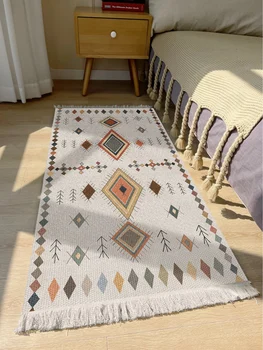 Kudotut puuvilla pellava matto retro Boheemi tyyli neliö sängyn geometrinen matto olohuone, kodin sisustus-Boheemi manda
