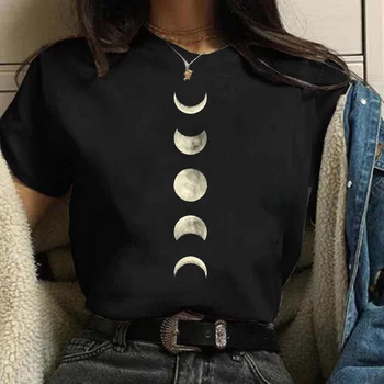 Kuu Tulostaa T-paidat Naisten Harajuku Kesä T-Paita Uusi Muoti Musta Topit Hauska Naisten T-paita Rento T-paita Naisen Vaatteita