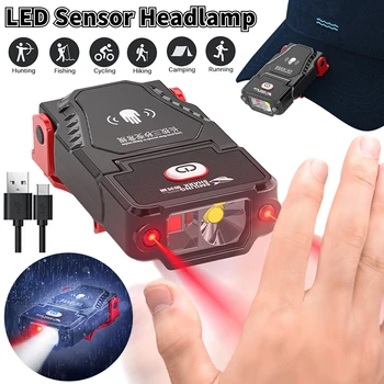 LED-Anturi-Valonheitin Super Kirkas Hattu Clip-Cap-Valo Kalastus Ajovalojen USB-Ladattava Valot Säädettävä Kulma Camping Ajovalaisin