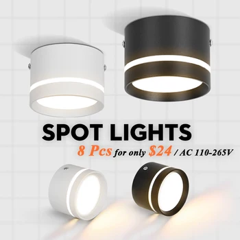 LED Katto Spotlight-Pinta-Asennettava LED Spot Lamppu Alas Valo 10W 15W 220V Keittiö Ruokasali Paikkoja Valaisin 5W Musta Valkoinen