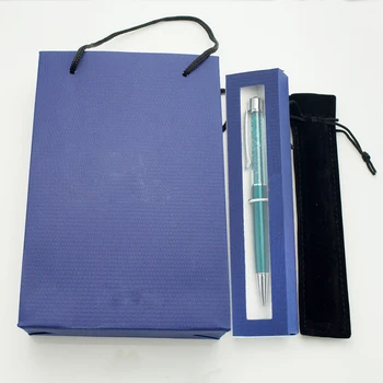 Luxury crystal pen-kynä-ruutuun ja käsilaukku velvet pussi Häät lahja Kaivertaa logo kynä