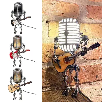 Malli USB Takorauta Retro pöytälamppu Koristeet Robotti Mikrofoni soittaa kitaraa