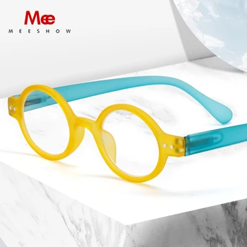 Meeshow tyylikkäät lukulasit Uusi Lasitettu Ice naisten lasit sininen valo estää ranskan presbyopia pyöreä retro silmälasit 1730