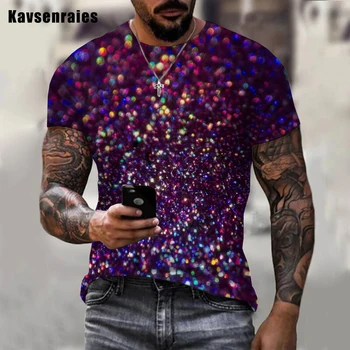 Miehet Naiset Värikäs Glitter 3D-Tulostettu Miesten T-paita Kesän Muoti Rento Oversize Lyhyt Hiha Street Tyyli Topit
