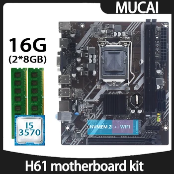 MUCAI H61 Emolevy DDR3 16GB(2*8GB) 1600MHZ RAM-Muisti Intel Core i5-3570 CPU Prosessori Ja LGA 1155 Kit Asettaa PC-Tietokone