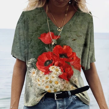 Muoti Kukka Kukka 3D-Tulostaa T-Paidat Nainen Kesä T-Paita Streetwear Naisten Y2K Harajuku Topit Ylimitoitettu Vaatteita Tytöille Tees