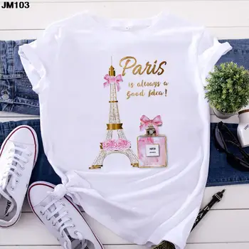 Muoti Naisten Topit t-Paita Harajuku Pariisi Eiffel-Torni Tulostus T-Paita Rento Streetwear Lyhyt Hiha Naisen Vaatteet T-paidat