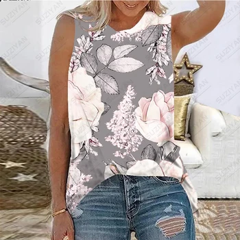 Muoti Uusi Löysä Tyyli Naisten Olkaimeton T-paita 3D-Tulostus Rento Suuri Kesän Kukka Perhonen Naisten topit Hihaton