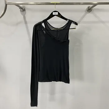 Naisten T-paita Epäsymmetrinen Muotoilu Rick yhtenäishakemuksen Olkapää Hiha Paidat Kaksinkertainen T-paita Naisten Owens Naisten Vaatteet