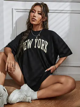 NEW YORK USA Kaupungin Puuvilla Brand T-Paidat Naisten Kesän Löysä Ylisuuret Vaatteet Hengittävä Laadukas t-Paita, Topit Muoti Street