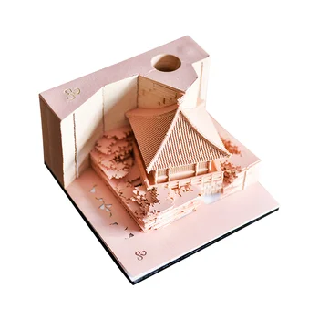 Omoshiroi Block 3D Notepad Kuutiot Söpö Pavilion Mini 3D Memo Pad Led Diy Talo Kawaii Huomata Paperi Alkuperäinen Lahja Häät Vieraat