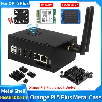 Orange Pi 5 Plus Metalli Tapauksessa Tuuletin Valinnainen Antenni Alumiini Heatsinks eMMC WiFi BT Moudul Metalli Kuori Oranssi Pi 5 Plus