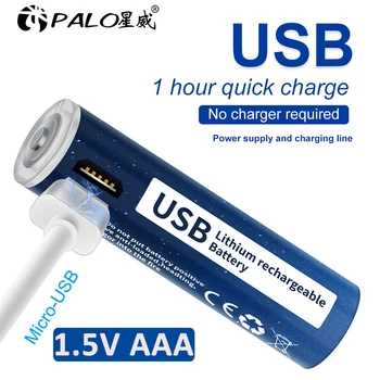 PALO 1110mWh 1.5 V USB-AAA Li-ion Akku HR03 USB-Portti AAA Ladattava Litium-ioni-AAA-Paristoa USB-Kaapeli Kellot Hiiret