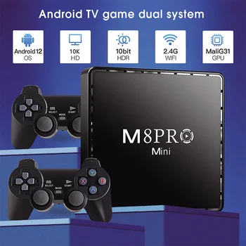 Pelikonsoli M8Pro Mini 4K 64G 10000 Retro pelikonsoli 2.4 G Wilress Android-12 TV-Ruutuun Wifi MaliG31 CPU Dual-Järjestelmä