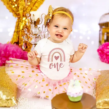 Pieni Tyttö Syntymäpäivä Vauva Mekot Rainbow Numero Lyhythihainen prinsessa Tutu Mekko 1st & 2nd Vastasyntyneen Vaatteet Vaatteet Lasten Puolue