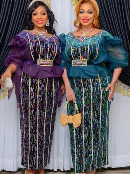 Plus Koko Luxury Velvet Häät Osapuoli Leningit Naisten 2023 Afrikkalainen Iltapuku Rievuissa Ankara Turkki Asuja Kaapu-Afrikka Vaatteet
