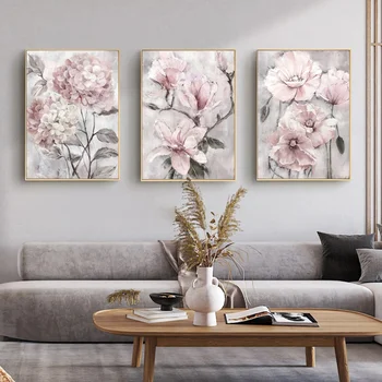 Pohjoismainen Akvarelli Vaaleanpunaisia Kukkia Juliste Wall Art Canvas Maalaus Moderni Sisustus Tulostaa Kuvia Olohuone