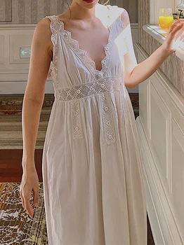 Ranskan Vintage prinsessa Jumalatar Nightgowns Seksikäs Kesän Seksikäs Kirjonta Pyjama Naisten V-Kaula Keiju Victorian Yöpaidat