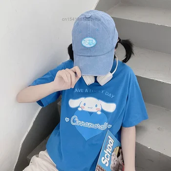 Sanrio Cinnamoroll Kaunis Painettu Lyhythihainen T-paita, Naisten Uusi Kesä Löysä Monipuolinen Tyttömäinen Yksinkertainen Tees Vaatteita Naispuolinen Opiskelija