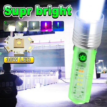 Super 30W Mini Monitoiminäppäintä LED-Taskulamppu TYPEC Ladattava Taskulamppu 8-Tilassa UV-Flash-valo 1500m Camping Kannettava Valaistus Lamppu