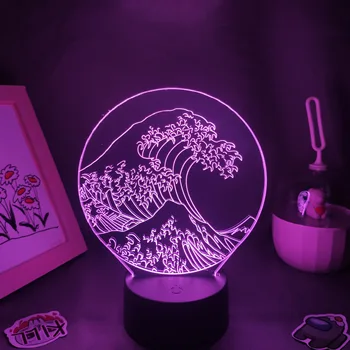 Suuri Aalto pois Kanagawa Japanin Taiteen Ccenery maalaus Lava Lamput 3D RGB-LED-Yö-Valot Makuuhuoneen Taulukko Värikäs Sisustus
