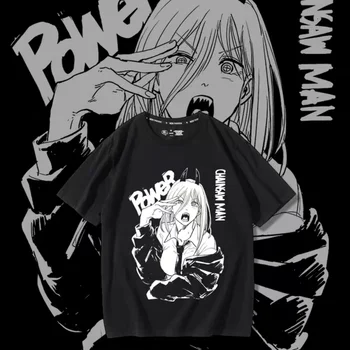 Teho Anime T-paita Moottorisaha Mies Manga Graafinen Painettu Ylimitoitettu Miesten Puuvilla Lyhythihainen T-paita Naisten Top Kesä Pari, Vaatteita