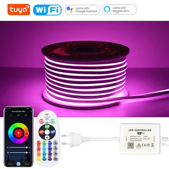 Tuya WiFi 1M 10M 20M 100M 220V Vesitiivis Led Neon Valo Nauhat Kauko - /Bluetooth-Ohjaus Himmennettävä RGB Led-Nauha Nauha Ulkouima