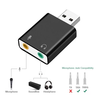 Ulkoinen USB-äänikortti USB-liitin 3,5 mm Kuulokeliitäntä Sovitin Converter Mic-äänikortti, Kuulokkeet, Virtuaalinen 7.1-Kanavainen Mikrofoni