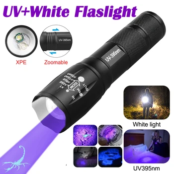 UV UV-395nm Violetti+Valkoinen Valo Dual Led Lähde Taskulamppu Zoomattavia Ulkouima-Camping Taskulamppu UV-Pet Virtsan Tahrat Ilmaisin